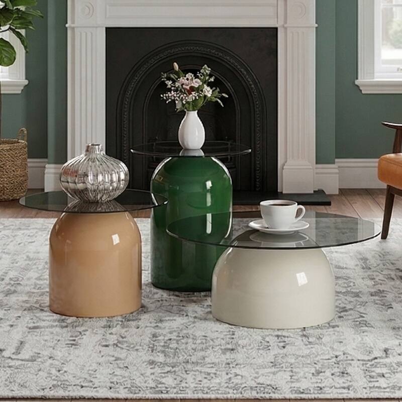 Nesting Coffee Table Set of 3,Glass Desktop for Living Room,Space Saving Circle Center Table for Saving Space,for Living Room