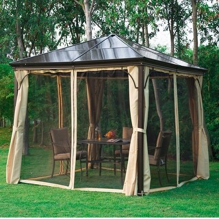 Top Product Reviews For Outsunny 10 X10 Gazebo Canopy Patio Hard Roof Shelter Curtains Garden Backyard 17990802 Overstock