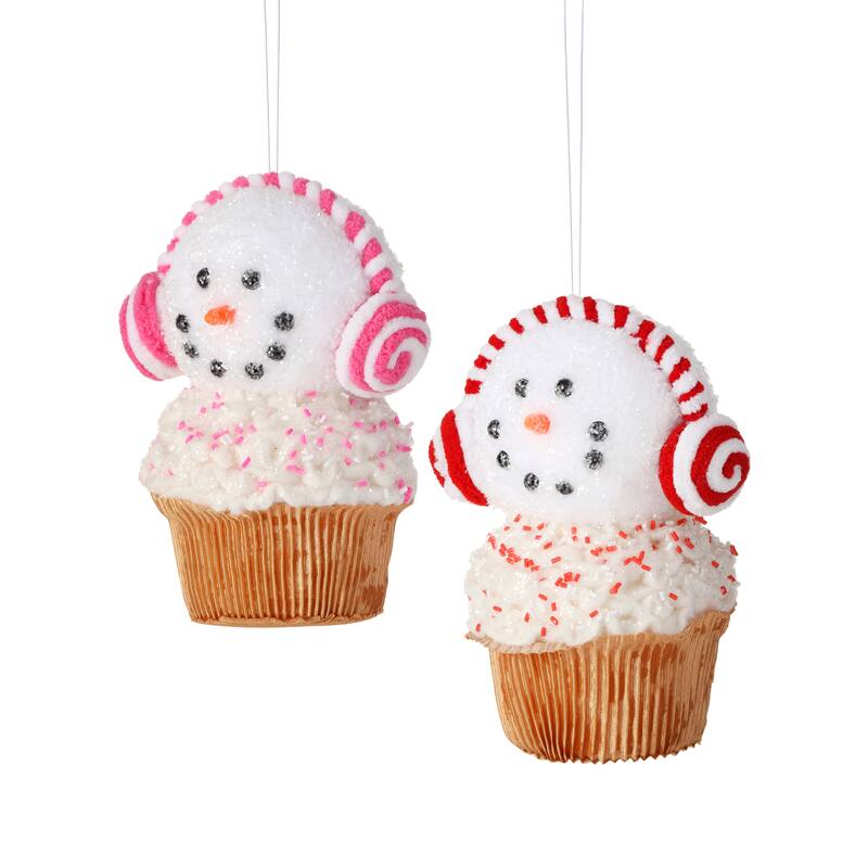 7" Sweets Snowman Cupcake With Earmuffs Set of 2