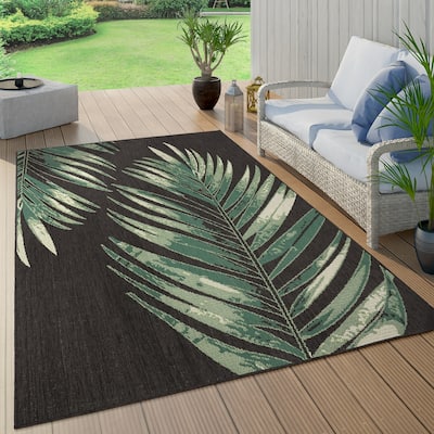 Outdoor Rug with Floral Palm Leaf Design Waterproof