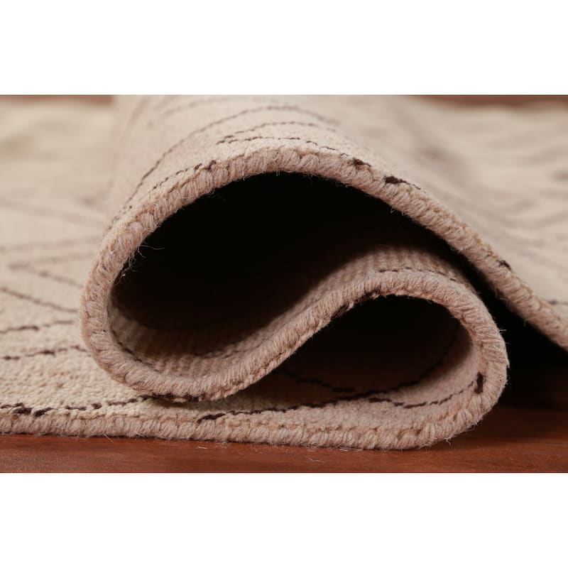 Hand Knotted Oriental 100% Wool Carpet Modern Geometric Beige & Ivories Moroccan Area Rug - 8' 0'' X 5' 0''