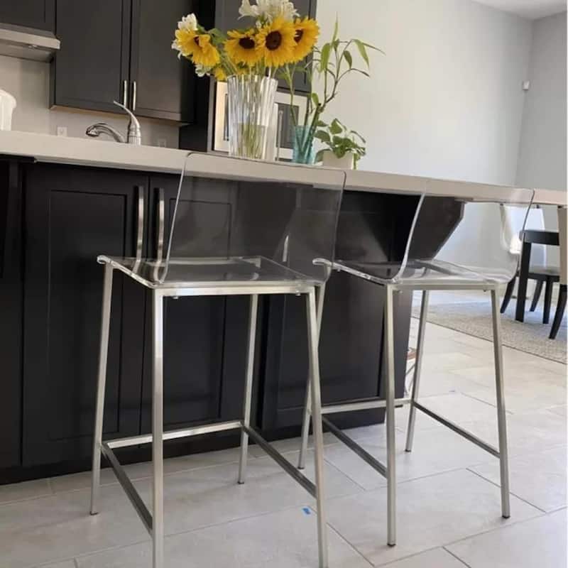 Sasha Modern Clear Transparent Stool - Silver