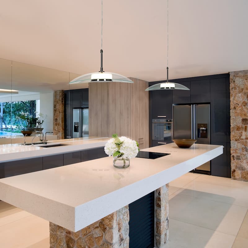 Modern 1-Light Glass LED Pendant Lights for Kitchen Island Dining Room - Black - D 14.2" x H 8.3"