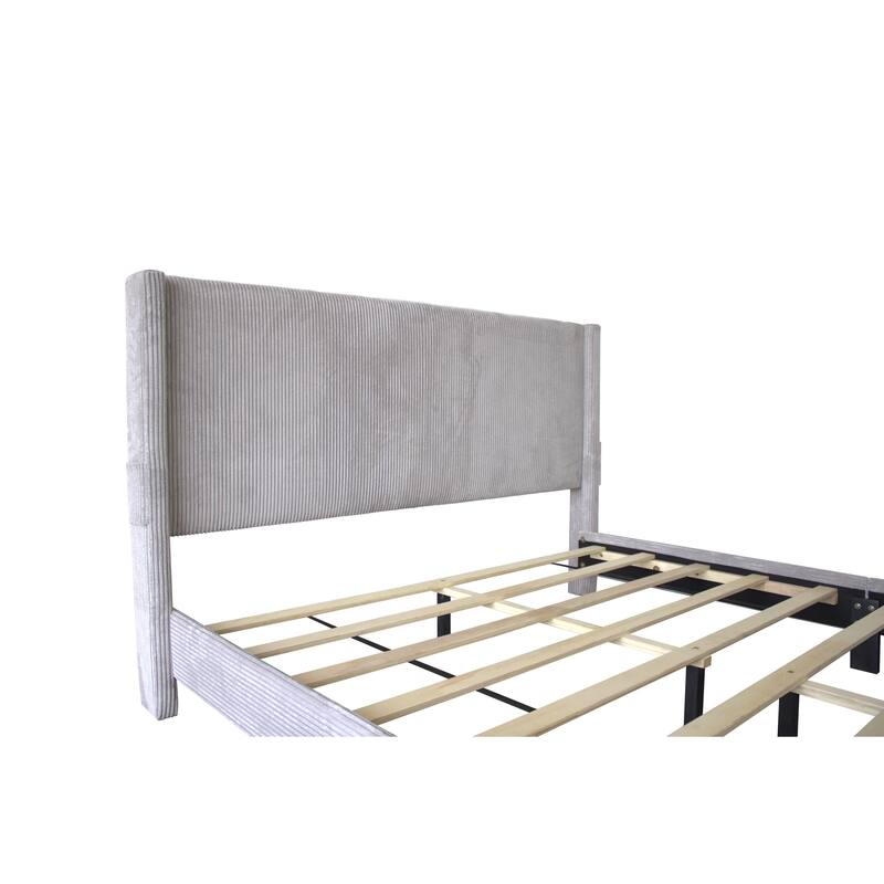 Footboard Drawer Storage Upholstered Wingback Bed