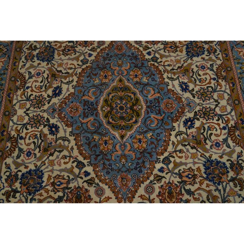 Hand Knotted Oriental 100% Wool Carpet Traditional Floral Beige & Ivories Kashan Area Rug - 10' 5'' X 6' 8''