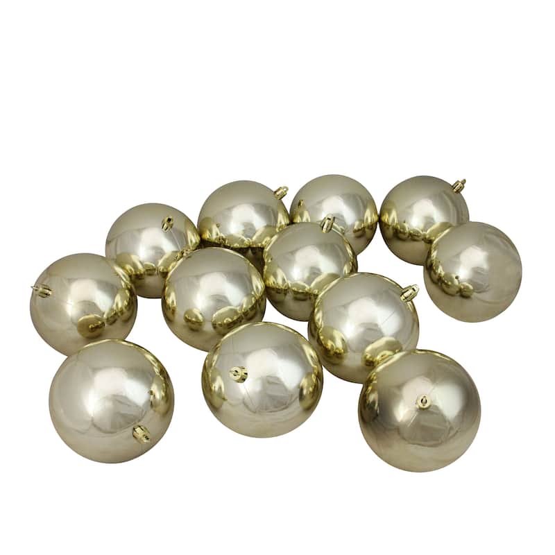 12ct Champagne Gold Shatterproof Shiny Christmas Ball Ornaments 4"