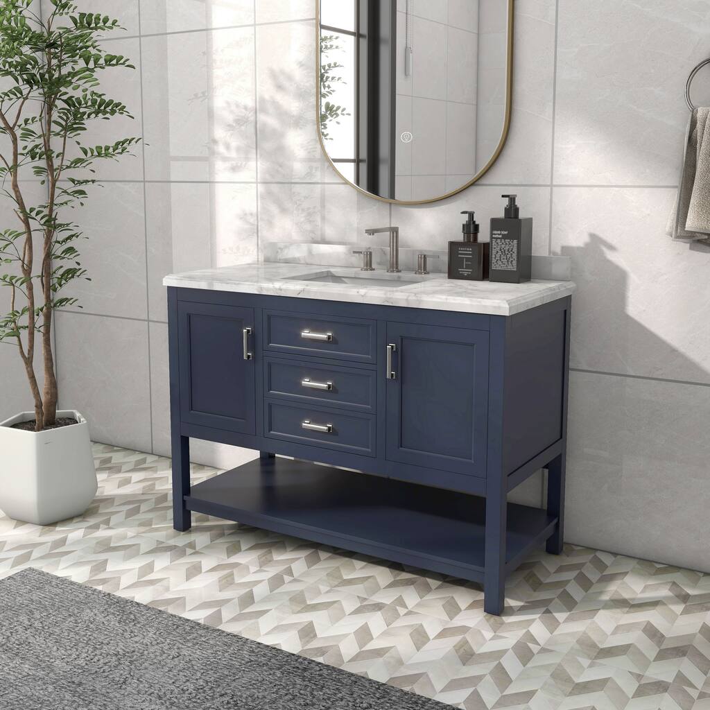 Furniture of America Anya 49" Single Bathroom Vanity with White Carrera Marble Top and Undermount Sink