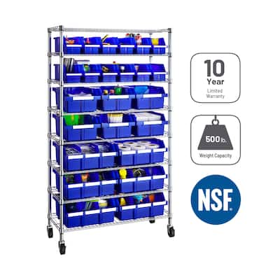 8-Tier Commercial NSF Certified 24-Bin Rack Storage System (36 in. W x 64 in. H x 14.25 in. D)