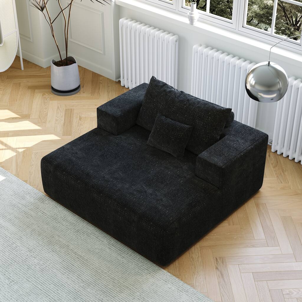 Chenille Single Sleeper Chair Sofa with Backrest Pillow
