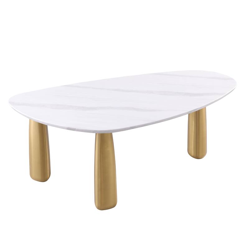 Furniture of America Luvien Modern White Sintered Stone Top Oval Dining Table with Gold Legs