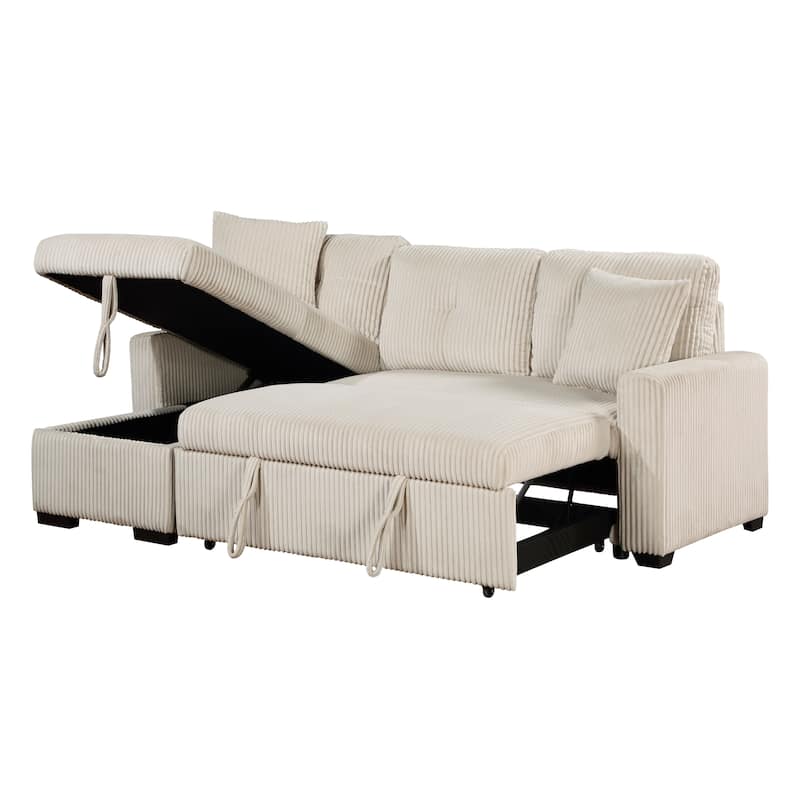 Jessenia Corduroy 3-Piece Reversible Sectional with Pull-out Bed