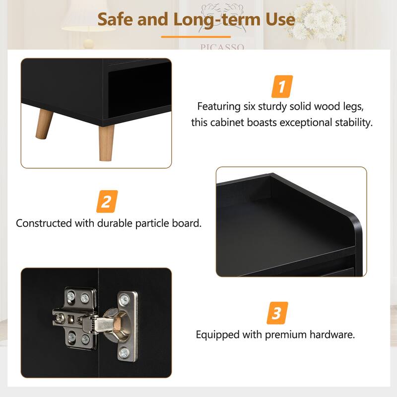 Sleek Contemporary Shoe Cabinet with Adjustable Shelves and Solid Wood Legs - 55.1" W × 13.8" D × 39.4" H