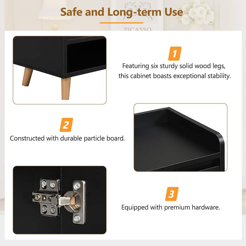 Sleek and Contemporary Shoe Cabinet with Adjustable Shelves, Minimalist Home Organizer with Solid Wood Legs