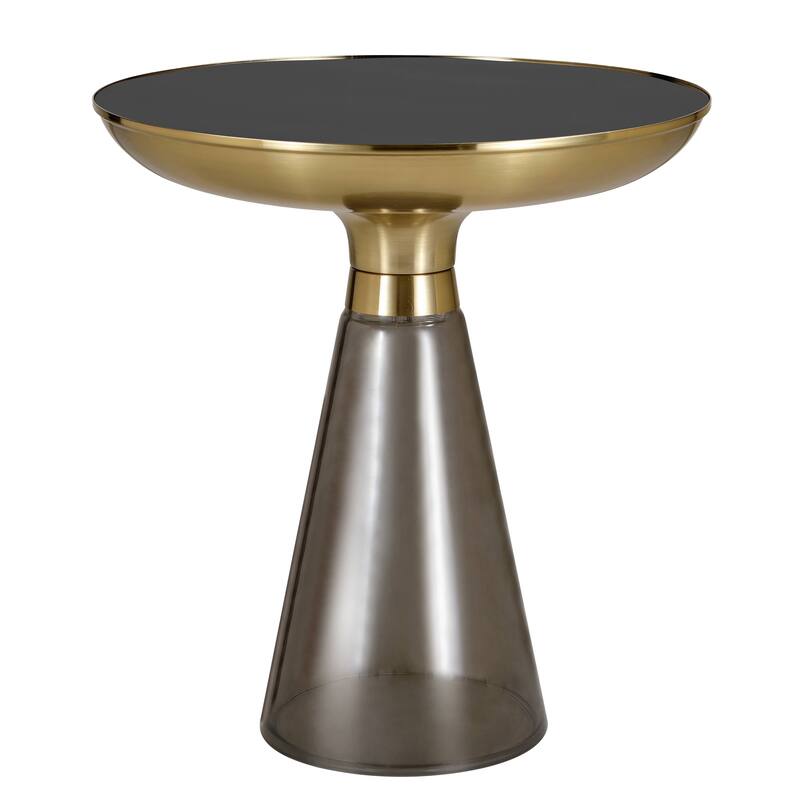 19-Inch Side Table Round Glass Tabletop End Table with Gold Iron Rim and Glass Base