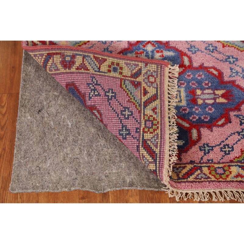 Pink Geometric Heriz Serapi Indian Runner Rug Handmade Wool Carpet - 2'8" x 9'9"