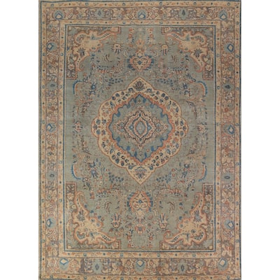 Distressed Blue Tabriz Persian Area Rug Hand-Knotted Wool Carpet - 8'1"x 11'0"