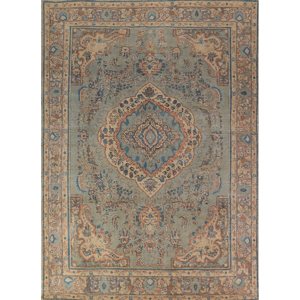 Distressed Blue Tabriz Persian Area Rug Hand-Knotted Wool Carpet - 8'1"x 11'0"