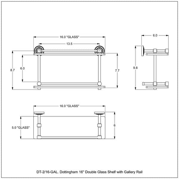 Allied Brass Dottingham 16 Inch Double Glass Shelf with Gallery Rail