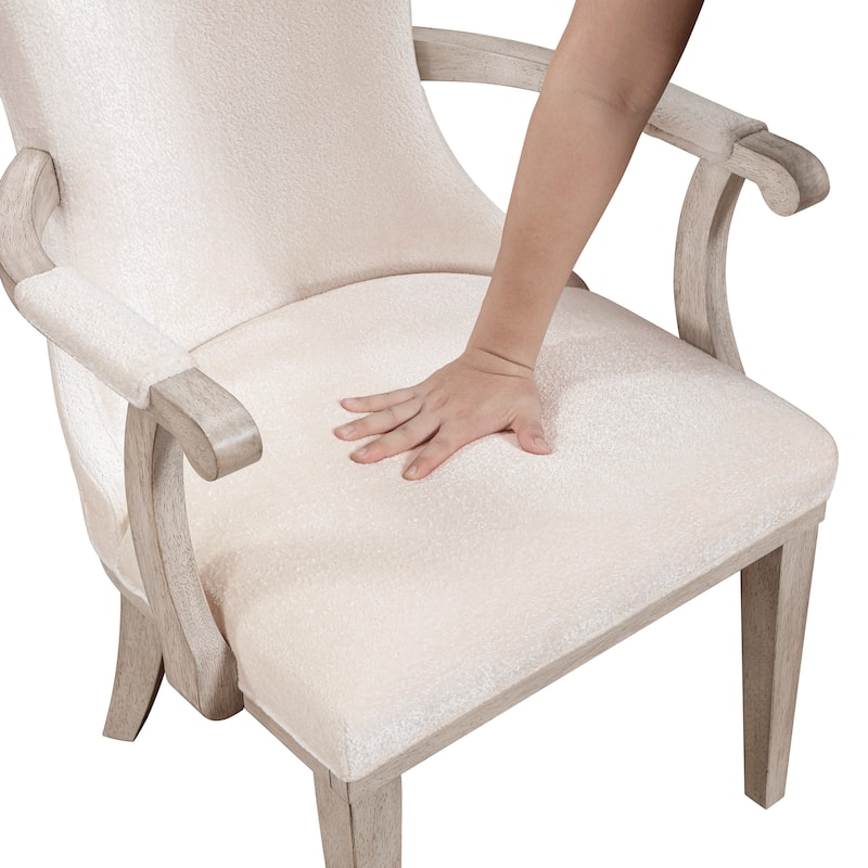 Modern Dining Set Extendable Table Armchairs Side Chairs Ivory Fabric Upholstered Furniture