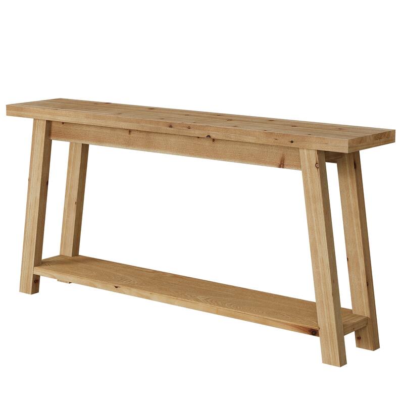 70.8'' Long Solid Wood Entryway Console Table with Shelf, 1.97'' Thick One-Piece Solid Wood Tabletop