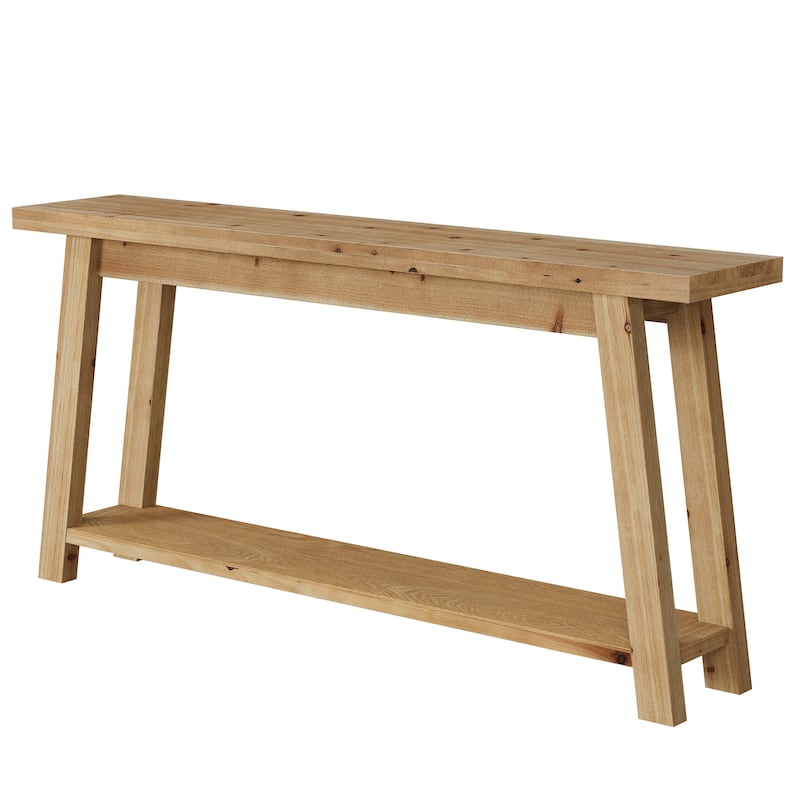 70.87 Inch All Solid Wood Console Table with Shelf, 1.97'' Thick One-Piece Tabletop