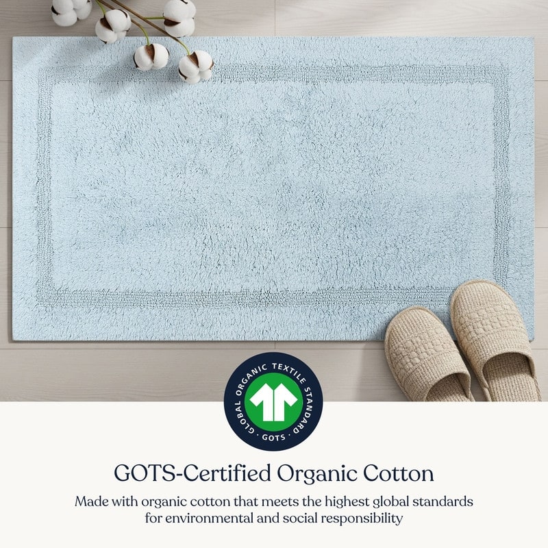 Delara Organic Cotton Reversible Bath Mat, 3000 GSM, GOTS Certified, Ultra-Thick & Super Absorbent, Quick-Drying Bathroom Rug
