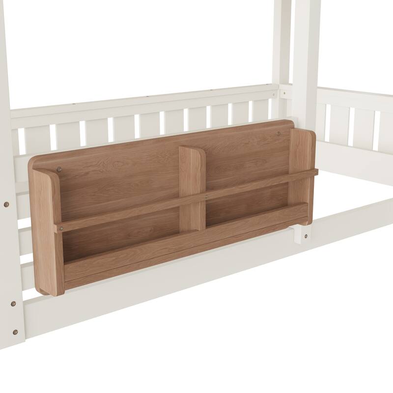 Twin Size Bunk Bed/Loft Bed with Bookshelf, House Design, High-Quality Safety Fencing