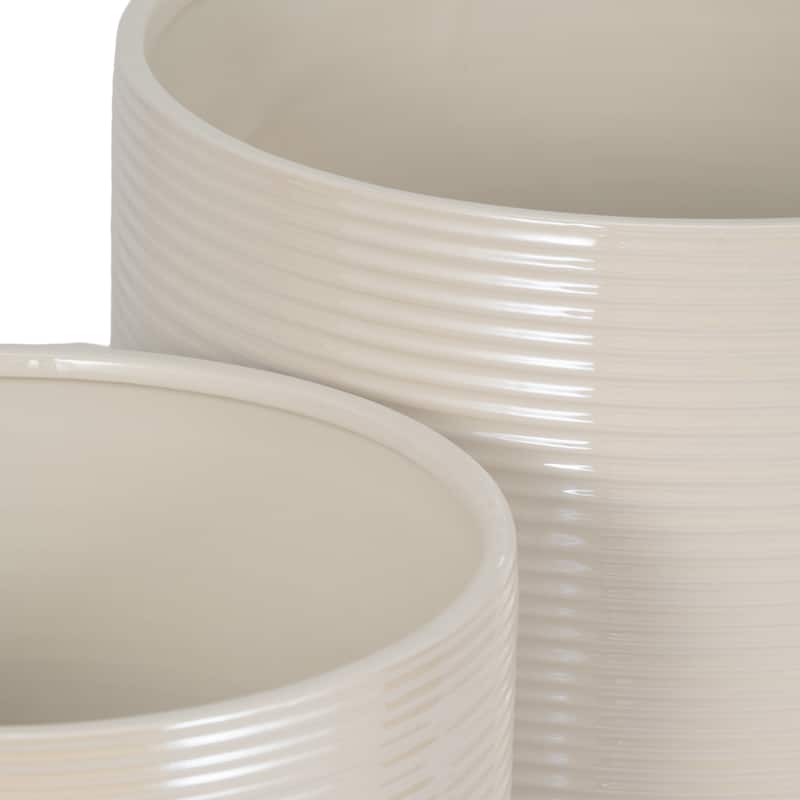 Sagebrook Home Porcelain Planters - Set of 2 Iridescent Ribbed Ivory Planters - 12" x 12" x 10"