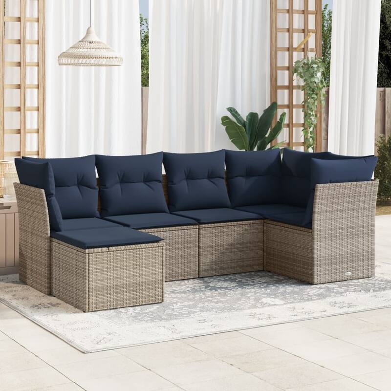 vidaXL 6/7 Piece Patio Sofa Set with Cushions Black/Brown/Gray Poly Rattan - 21.7 x 24.4 x 27.2 - Beige and gray Without table