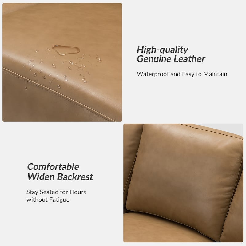 Ernando 83.46" Wide Genuine Leather Sofa with Squared Arms and Pillows