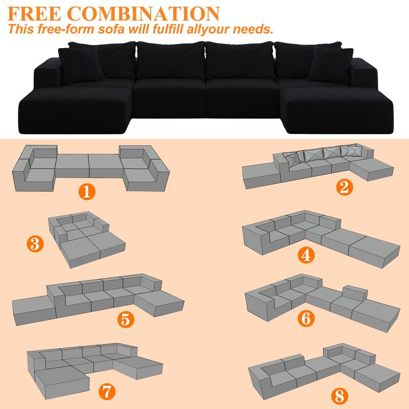 Oversized Chenille Upholstered Sectional Sofa Set Modular Couch Cloud Sleeper Sofa Bed with Ottomans and Pillows for Living Room