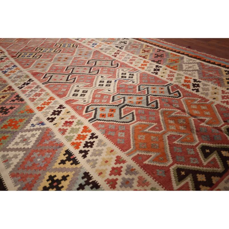 Geometric Kilim Qashqai Persian Area Rug Hand-Woven Tribal Wool Carpet - 5'5"x 9'8"