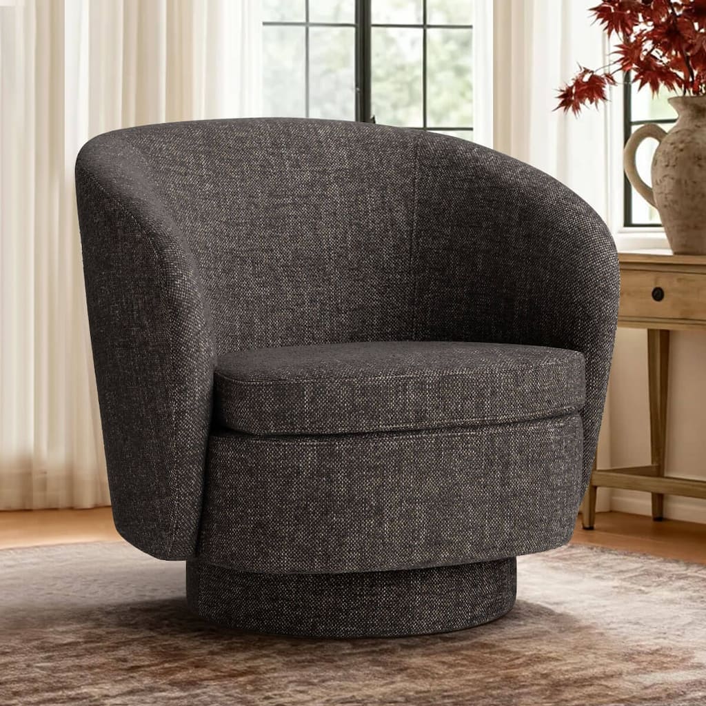 Modern Linen Swivel Barrel Accent Chair Single