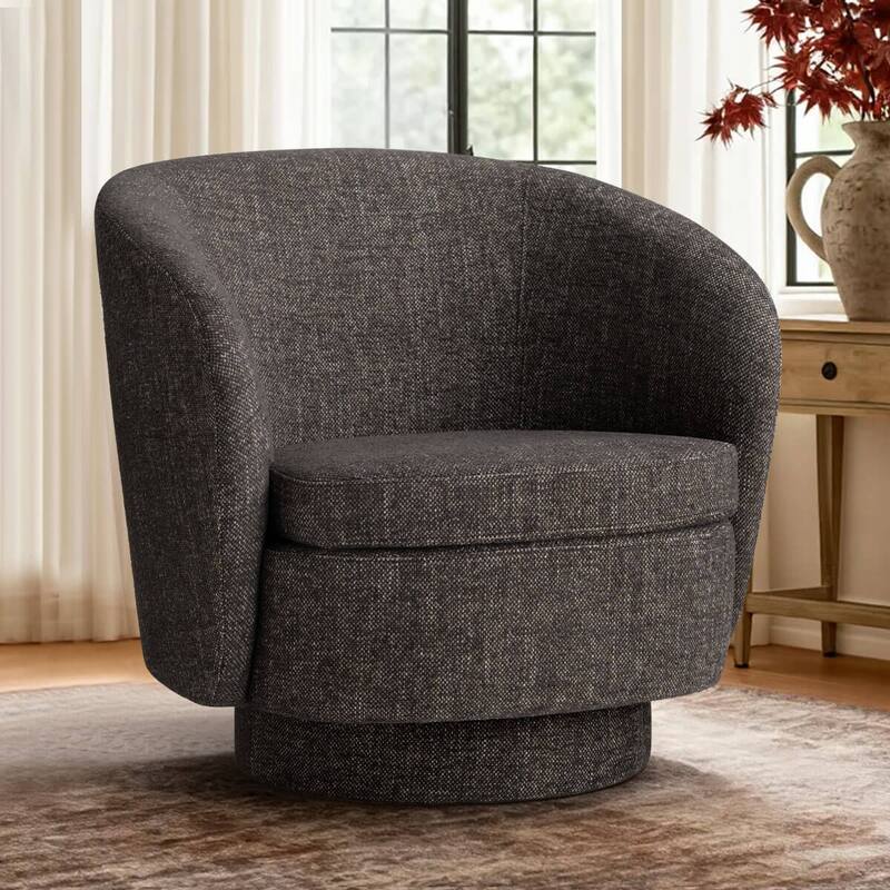Modern Linen Swivel Barrel Accent Chair Single