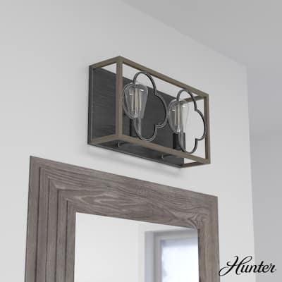 Hunter Gablecrest 2-Light Bathroom Vanity Wall Light - Modern Farmhouse, French Country, Distressed - Damp Rated!