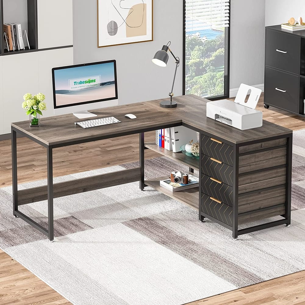 Reversible L-Shaped Office Desk Computer Desk Sturdy Writing Table Workstation