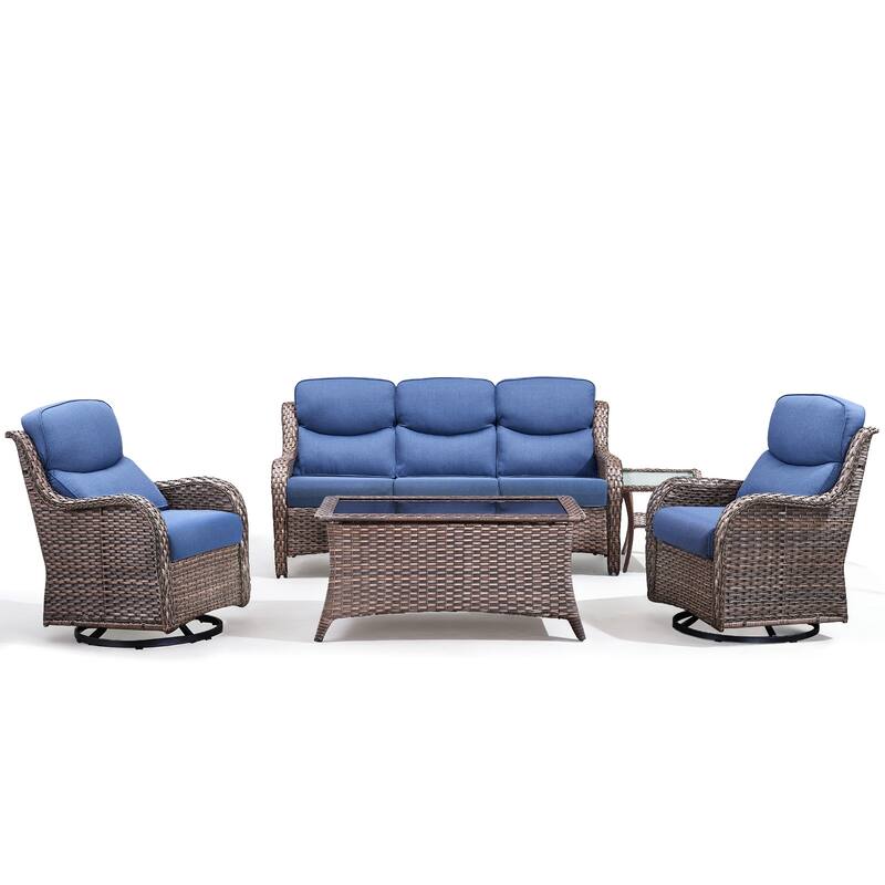 Meyreso 5-Piece Wicker Outdoor Patio Conversation Set with 5-Inch Thick Olefin Cushions