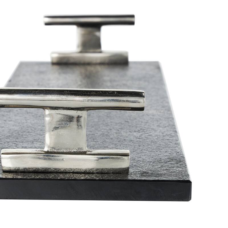 Marble Textured Living Room Decor Tray with Rod Handles - Set of 2 Black - Roche River Decor