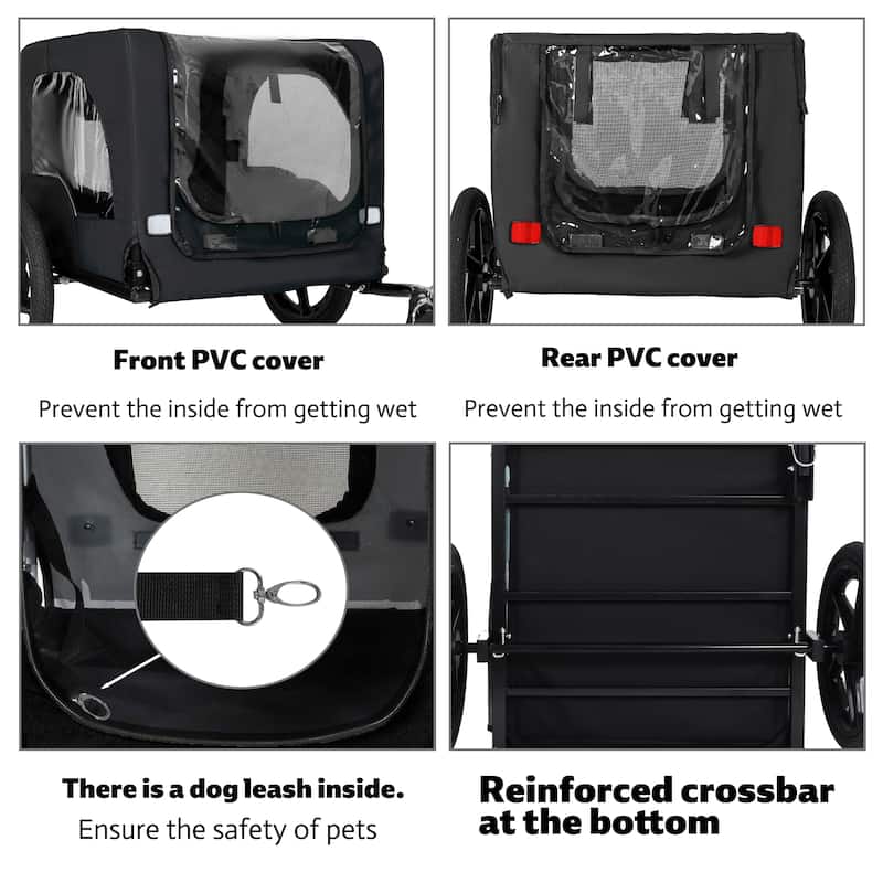 Heavy Duty Collapsible Pet Bike Trailer with 16" Wheels, Foldable Dog Bicycle Carrier Cart with Hitch & Reflectors