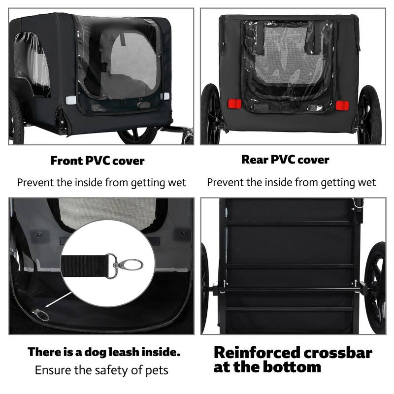 Outdoor Heavy Duty Collapsible Pet Bike Trailer with 16-Inch All-Terrain Wheels & Universal Hitch, Foldable Carrier Cart