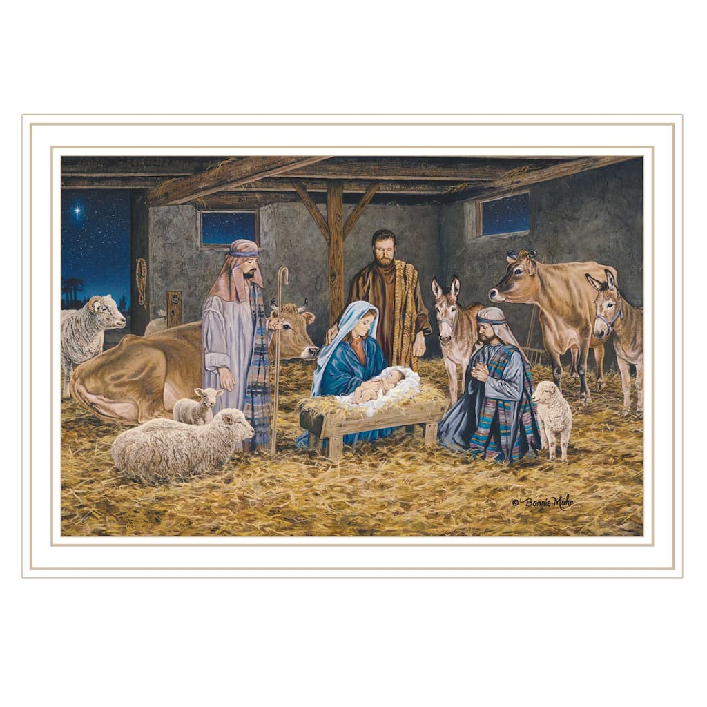 The Birth of Christ White Framed Wall Art for Living Room, Nativity Wall Art Print for Home Decor