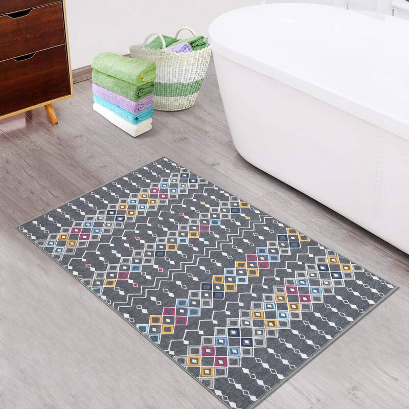 Garvee Boho Area Rug Geometric Printed Faux Wool Soft Floor Cover