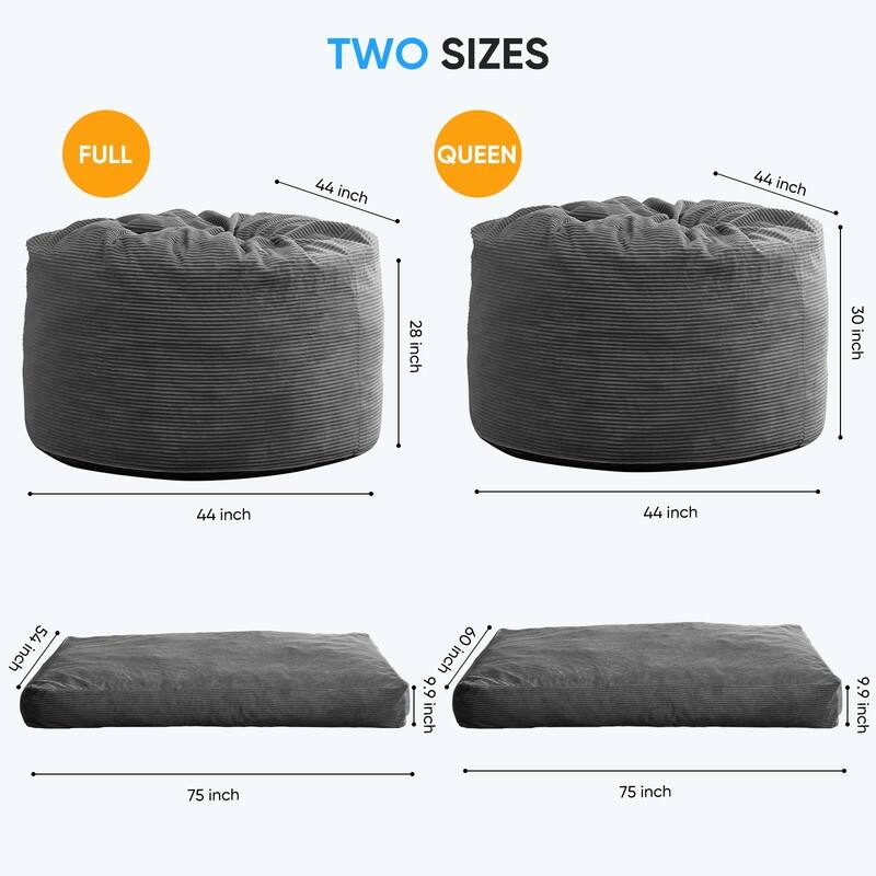 Mixoy Corduroy Bean Bag Lazy Sofa Chair Bed,Convertible Adult Beanbag from Lazy Chair to Floor Mattress,Machine Washable