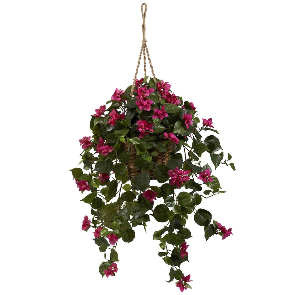 Silk Hanging Basket - Decorative Faux Plant Basket - Indoor Accent Decor- Home & Office