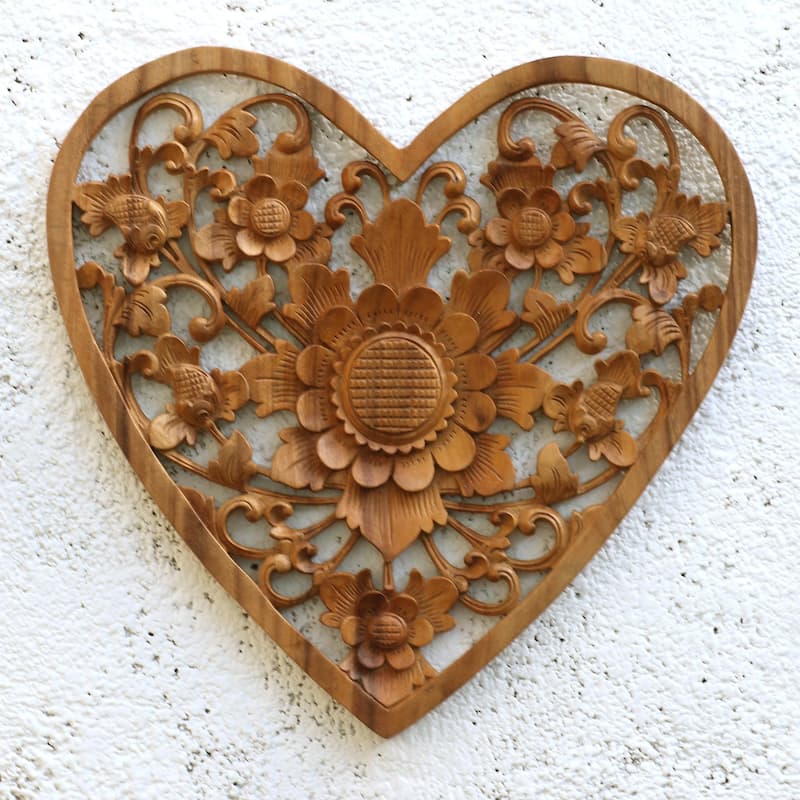 Novica Handmade Love Flower Wood Relief Wall Panel