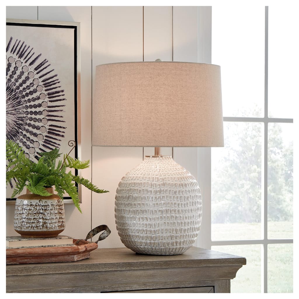 Signature Design by Ashley Jamon Ivory and Beige Ceramic Table Lamp - 18"W x 18"D x 27"H