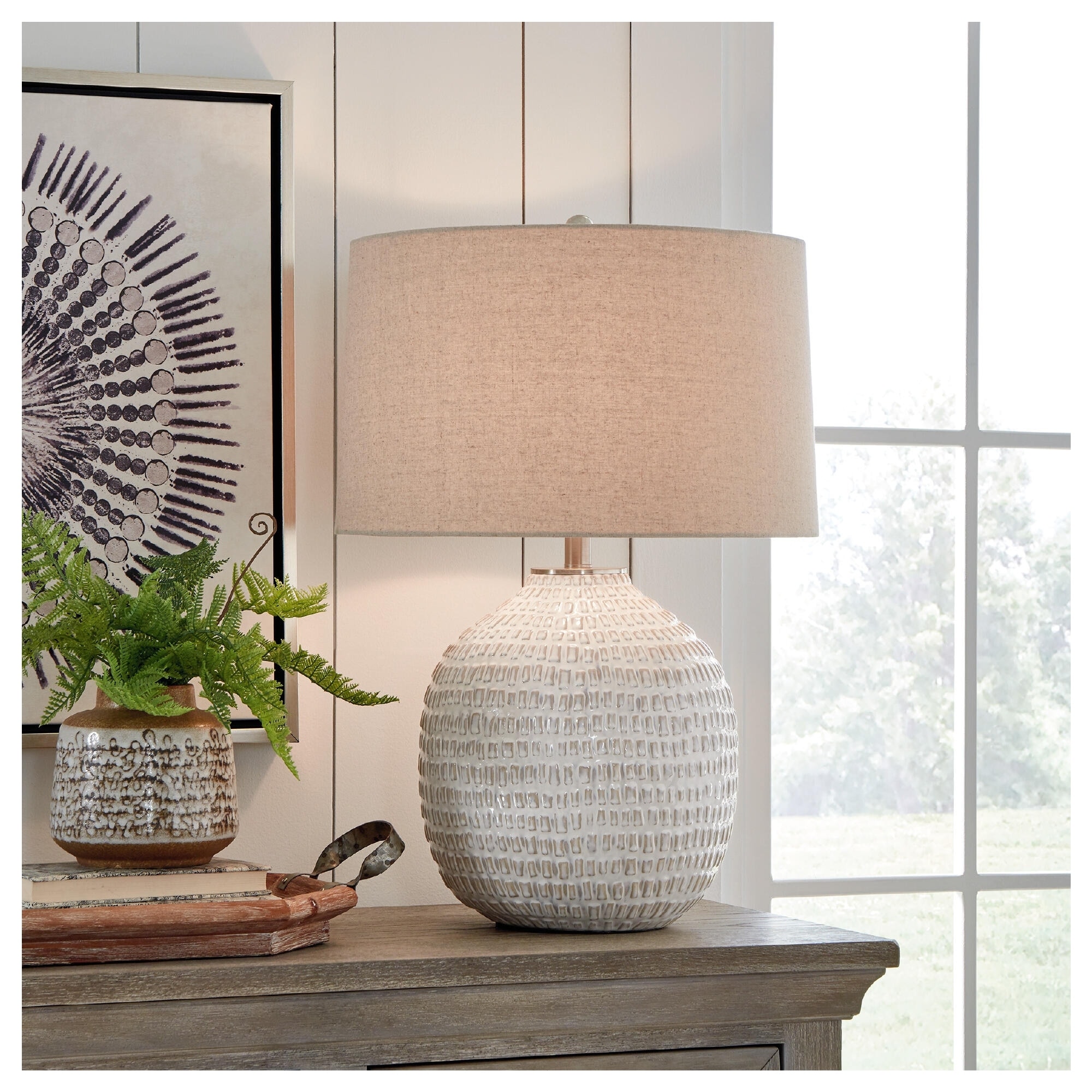 Signature Design by Ashley Jamon Ivory/ Beige Ceramic Table Lamp - 18"W x 18"D x 27"H