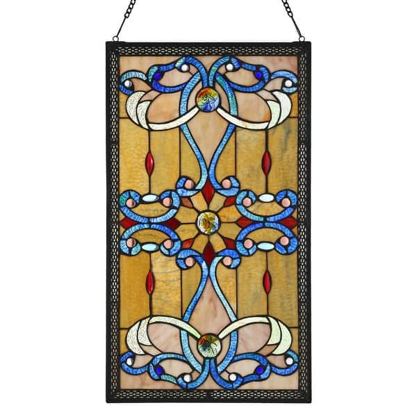 slide 2 of 12, River of Goods Brandi's Amber Stained Glass 26-inch Window Panel - M