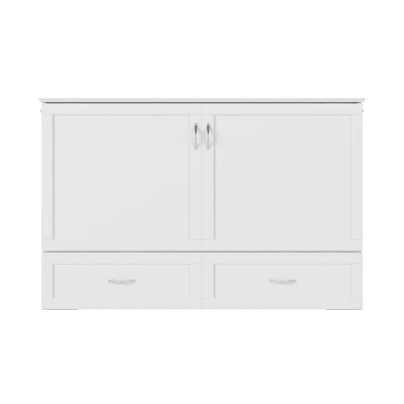 Raleigh Queen Murphy Bed Chest with 6" Mattress, Storage Drawer & Built-In Charger in White