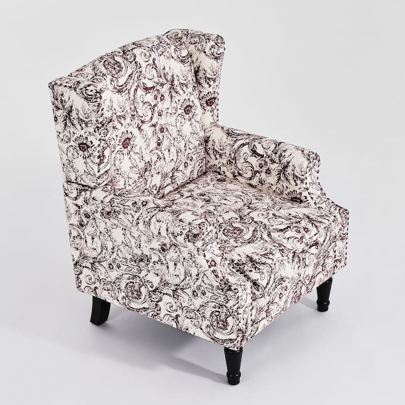 2 Set Traditional Patterned Wingback Accent Chairs with NailHead